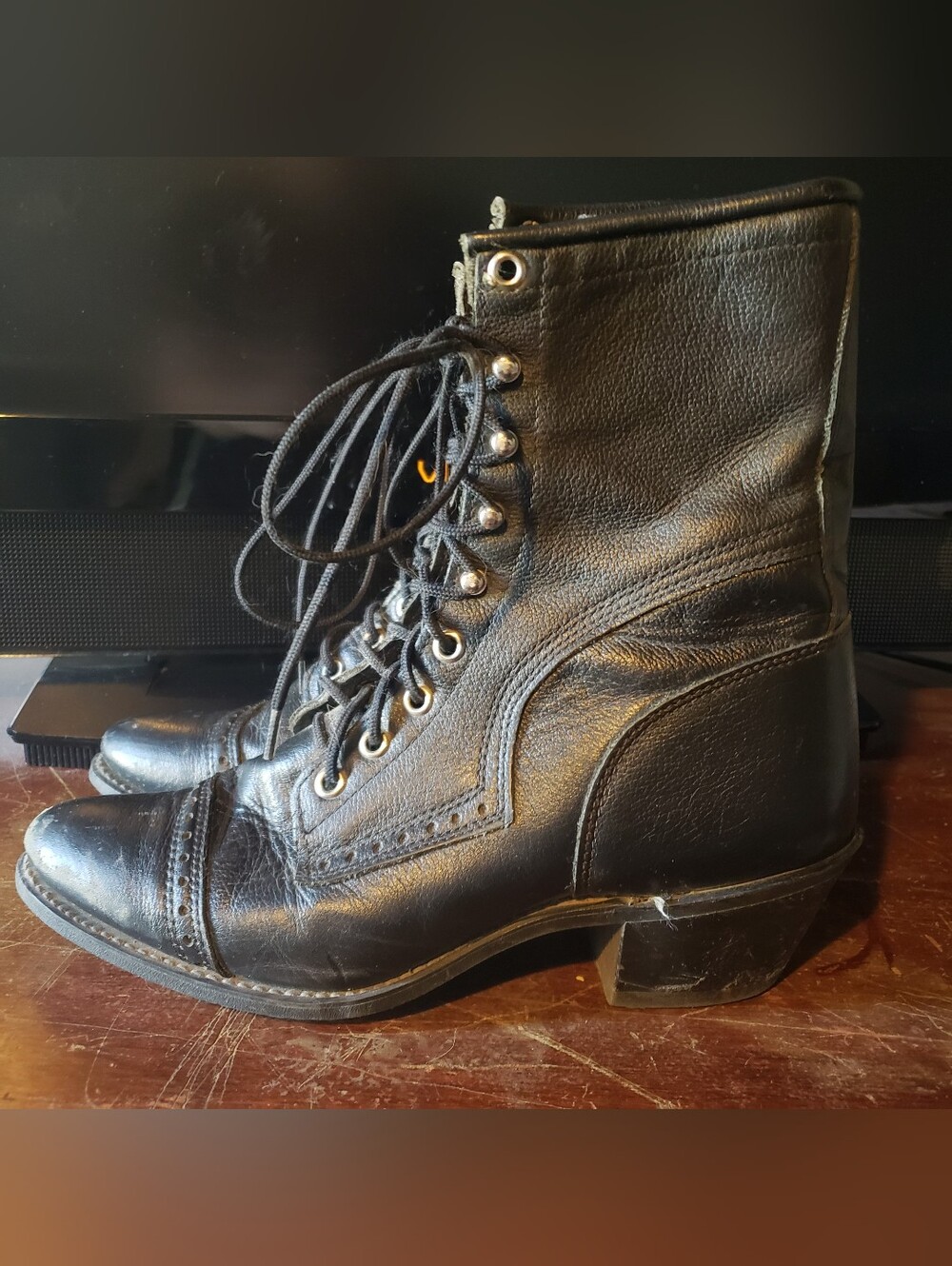 Vintage Capezio Black Leather Granny Witch Victorian Lace-up Boots Sz 8 - Picture 2 of 9